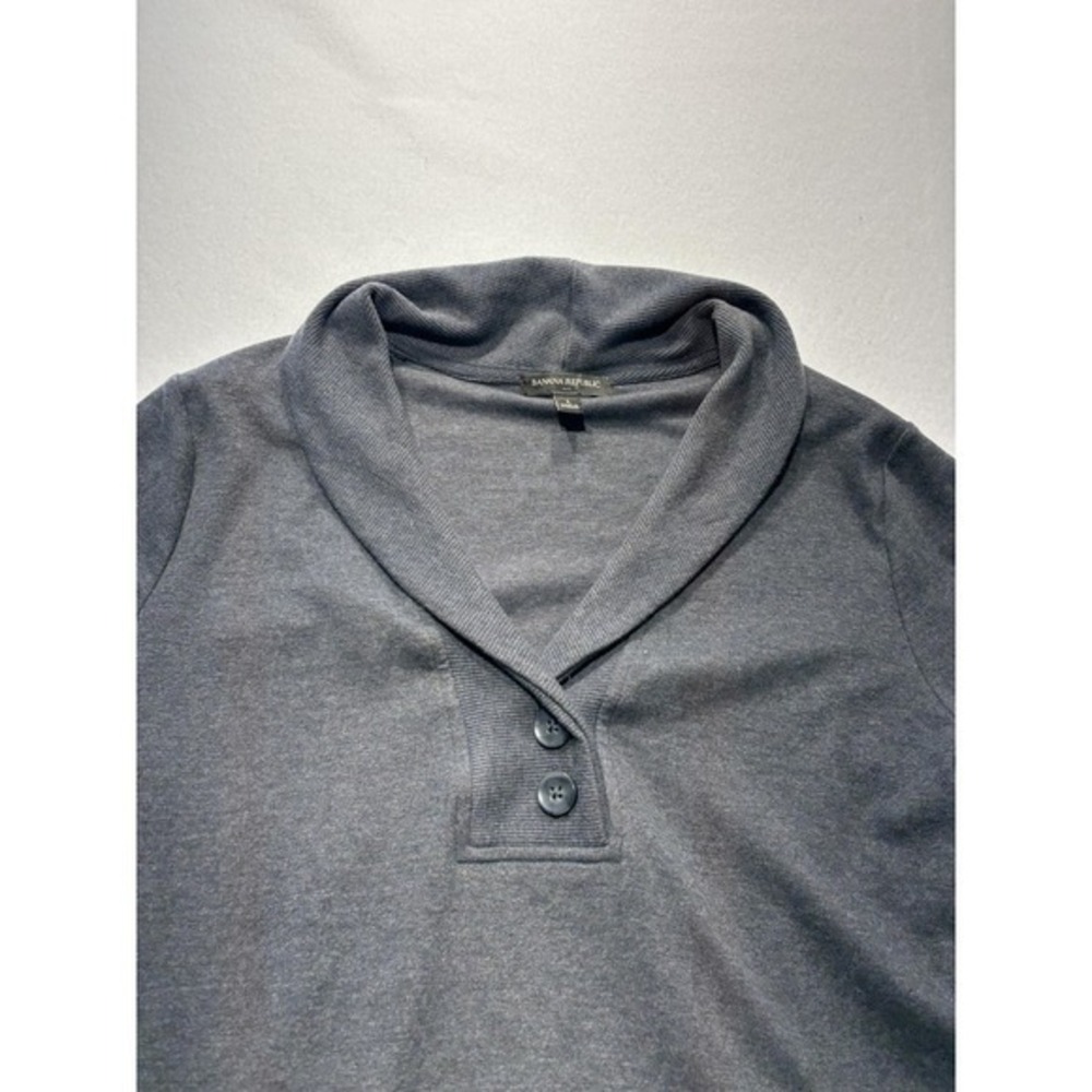 Banana Republic Mens Gray Shawl Collar Henley Sweatshirt Pockets Pullover L - Picture 2 of 14